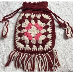 crochet handbag fringe boho drawstring lined‎ multicolor festival